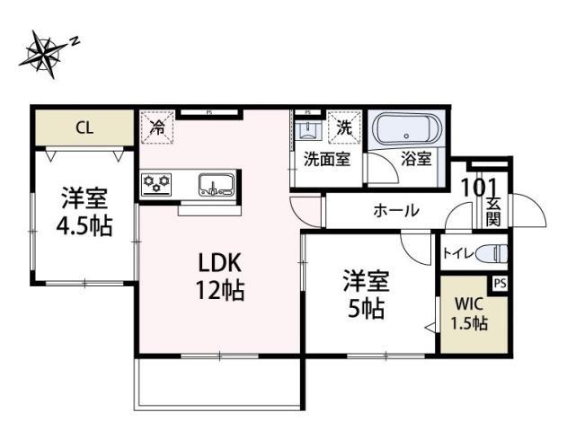 ルガロノイエス(2LDK/1階)の間取り写真