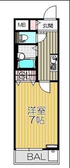 ウィン蛍池(1K/2階)の間取り写真