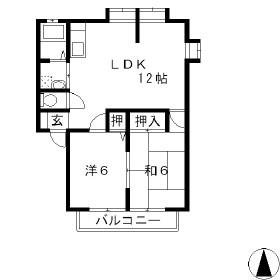 グリーンガーデン石芝B(2LDK/2階)の間取り写真