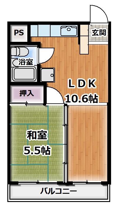サンハイツ武蔵野(1LDK/2階)の間取り写真