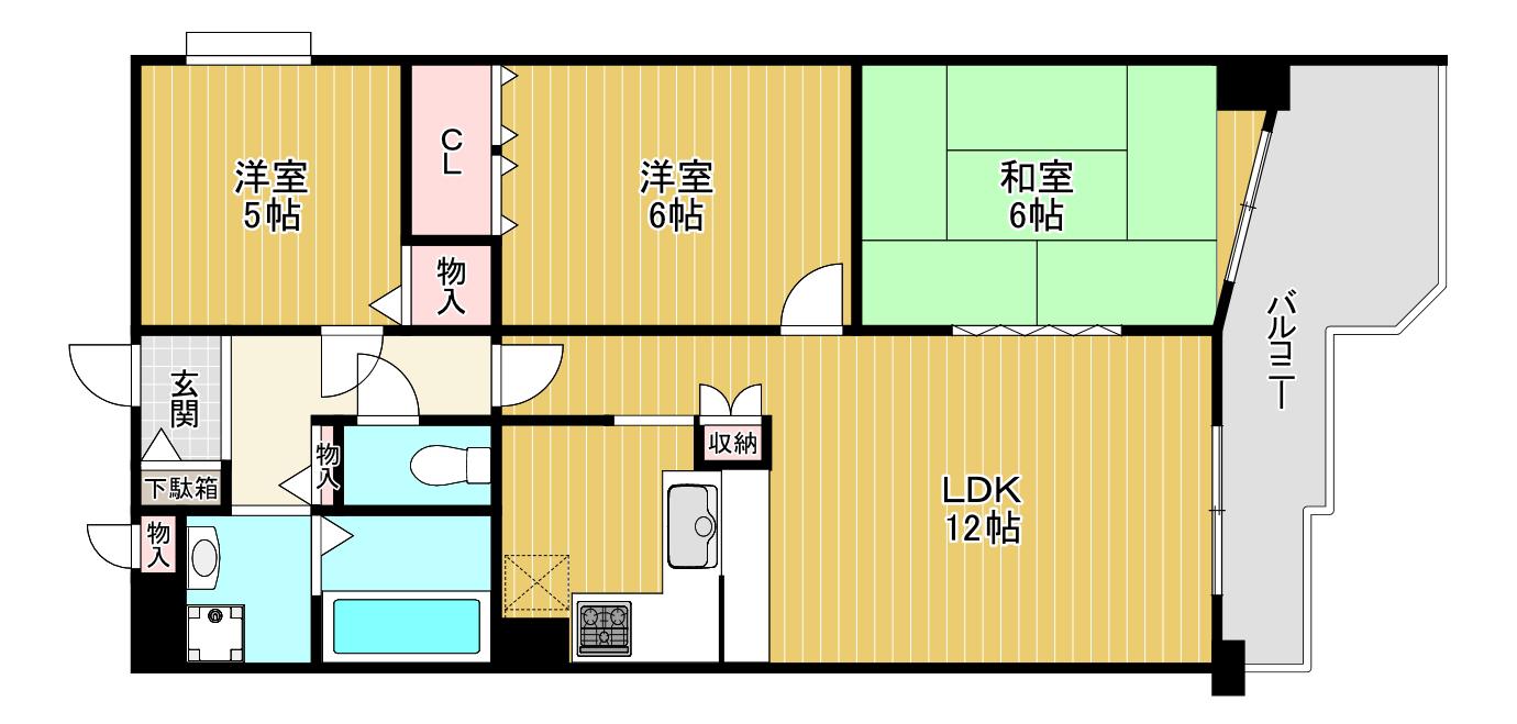香里グランド日光ハイツ(3LDK/2階)の間取り写真