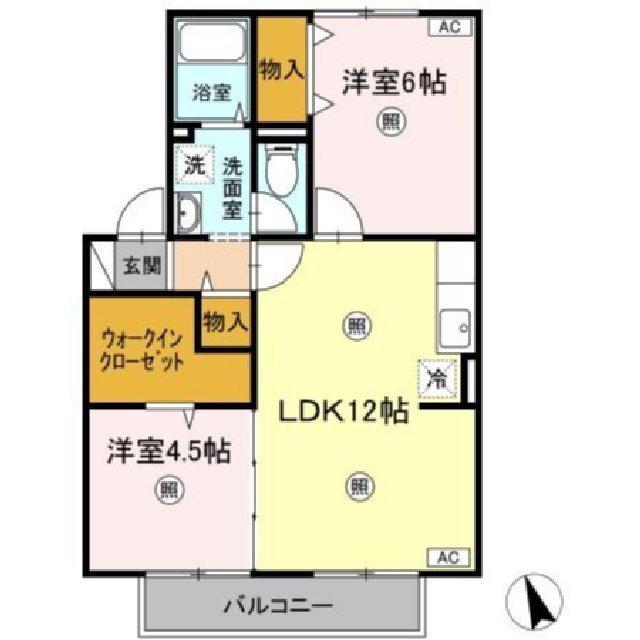 ヴィラージュ B棟(2LDK/2階)の間取り写真