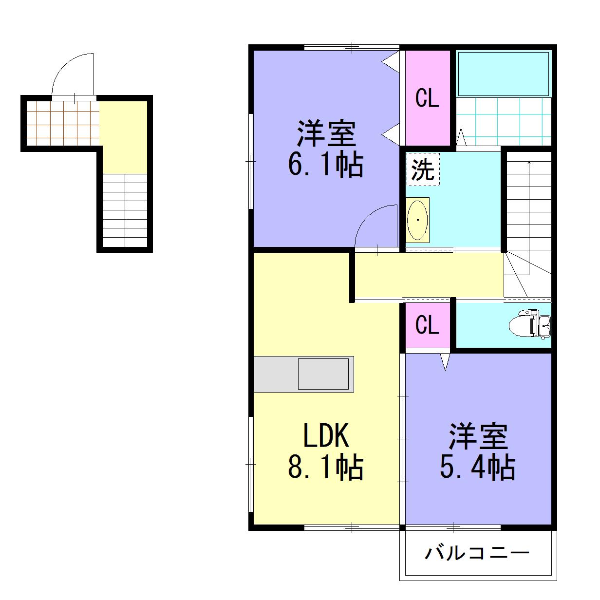 ベルナール加賀野(2LDK/2階)の間取り写真