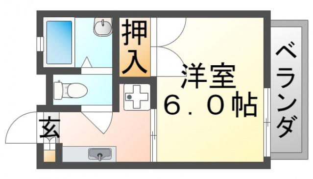 メルベイユ千里山 北棟(1K/2階)の間取り写真