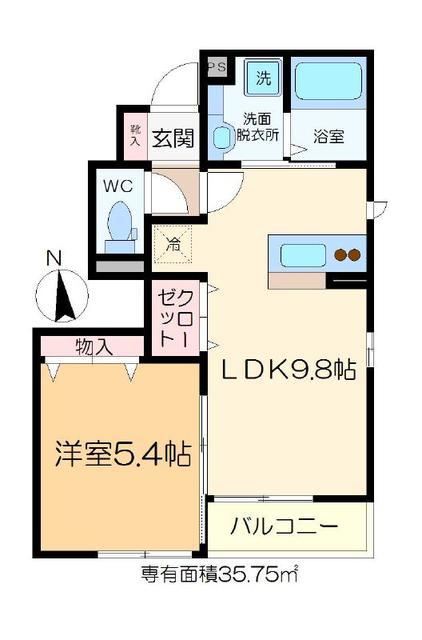 グランドパレスオクド(1LDK/1階)の間取り写真