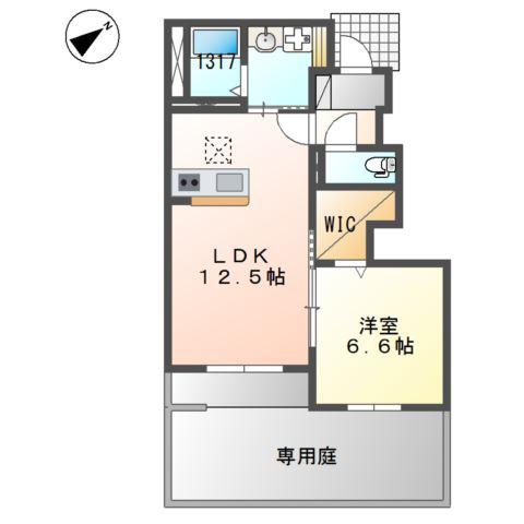 プレル ウエスト(1LDK/1階)の間取り写真