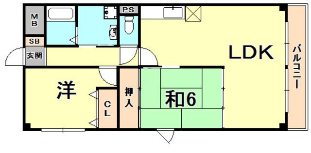 夙川喜一マンション(2LDK/3階)の間取り写真