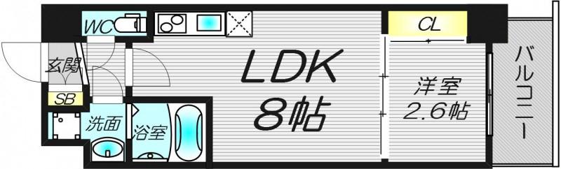セレニテ夕陽丘エクラ(1LDK/15階)の間取り写真