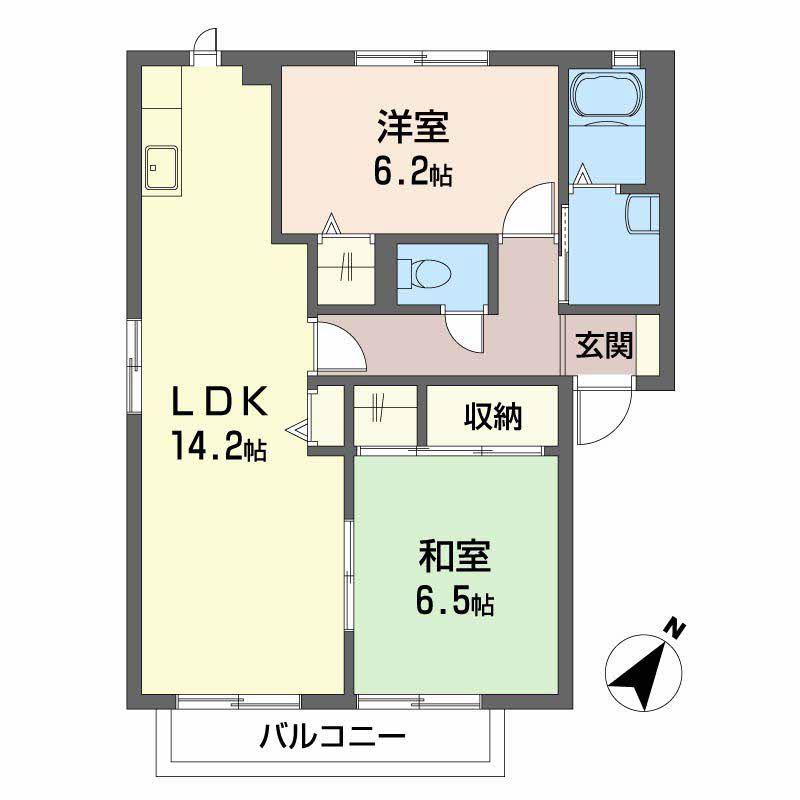 アミターバA棟(2LDK/2階)の間取り写真