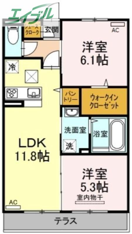 メゾンドソレイユ(2LDK/1階)の間取り写真