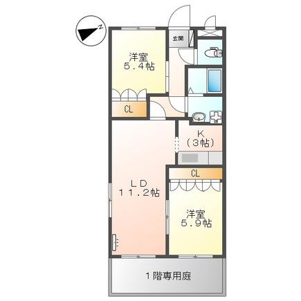 デュエール(2LDK/1階)の間取り写真