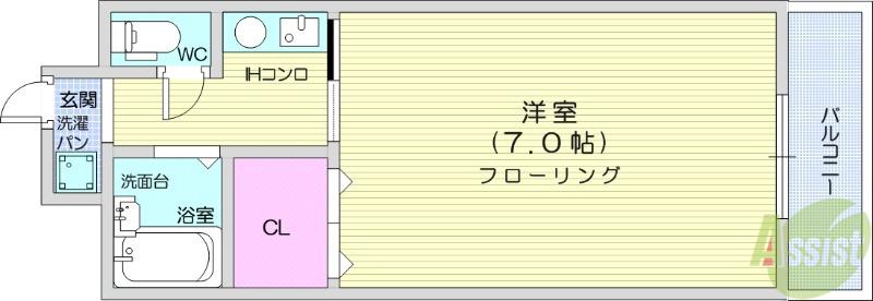 ドミール石川(1K/1階)の間取り写真