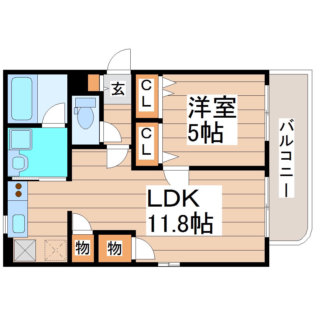 サルースコリナ旭ヶ丘(1LDK/2階)の間取り写真