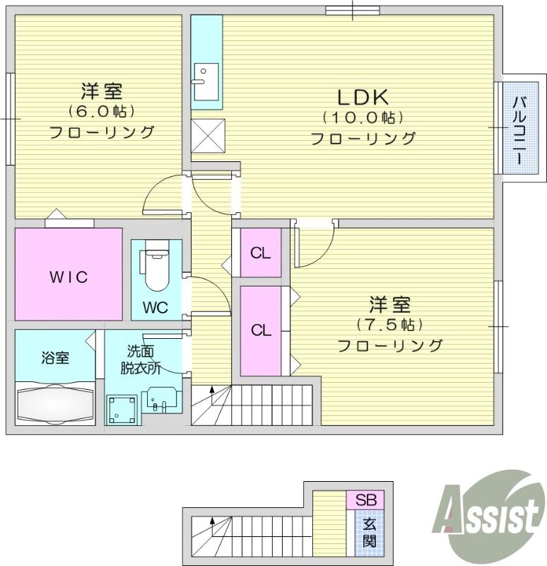 ルミエールA(2LDK/2階)の間取り写真