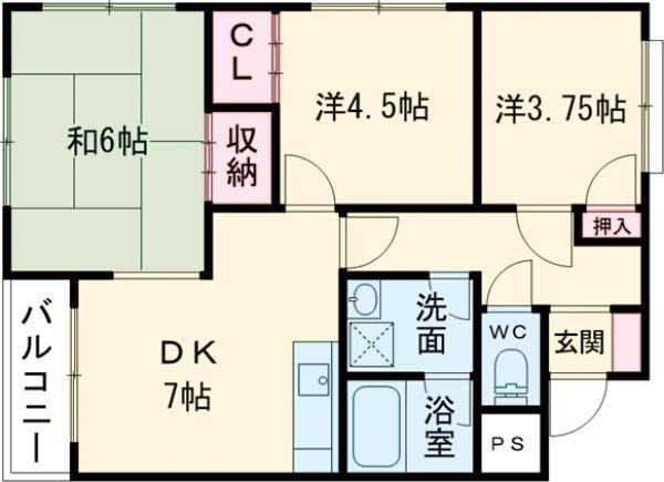 コーポ府南(3DK/2階)の間取り写真