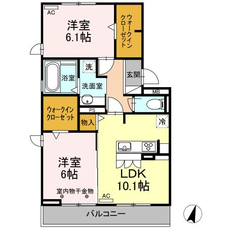 レフィナードS(2LDK/2階)の間取り写真