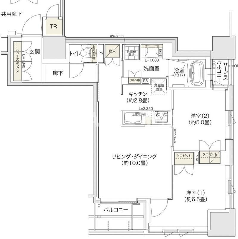 ブランズタワー谷町四丁目(2LDK/9階)の間取り写真