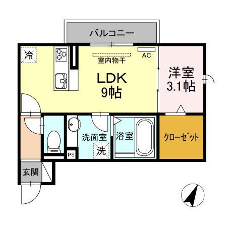 ティー.アイビー B(1LDK/3階)の間取り写真