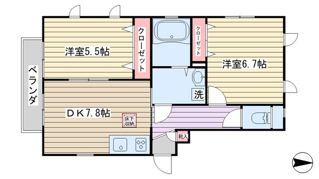 ヴィラハウス(2DK/1階)の間取り写真