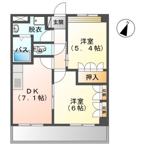 グランデューCHIYO(2DK/2階)の間取り写真