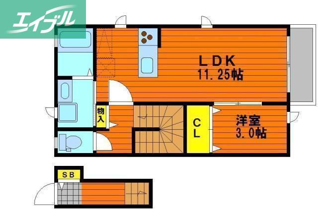 フォーレ奥田(1LDK/2階)の間取り写真