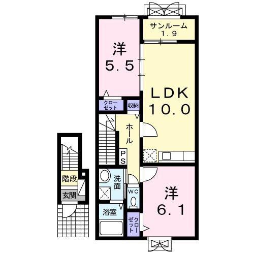 ブルーワン A(2LDK/2階)の間取り写真