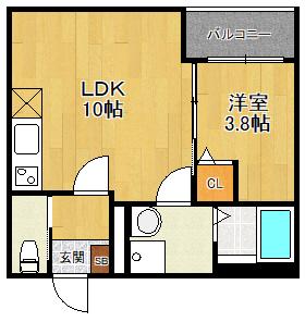 フィジー(1LDK/3階)の間取り写真