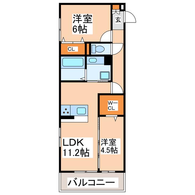 TORISIA上代(2LDK/2階)の間取り写真