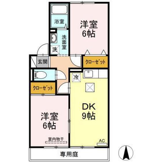 FREEDOM A棟(2DK/1階)の間取り写真