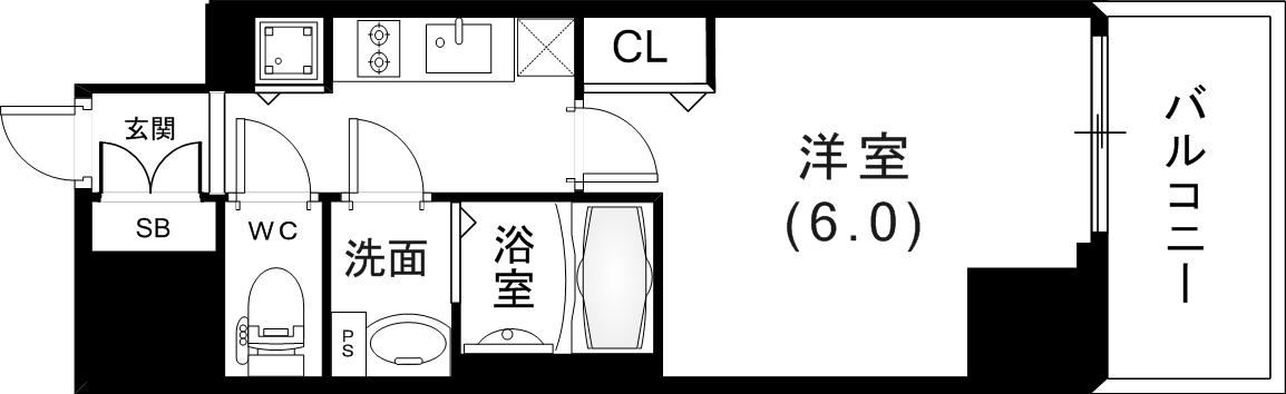 プレサンス三宮エレガンシア(1K/6階)の間取り写真
