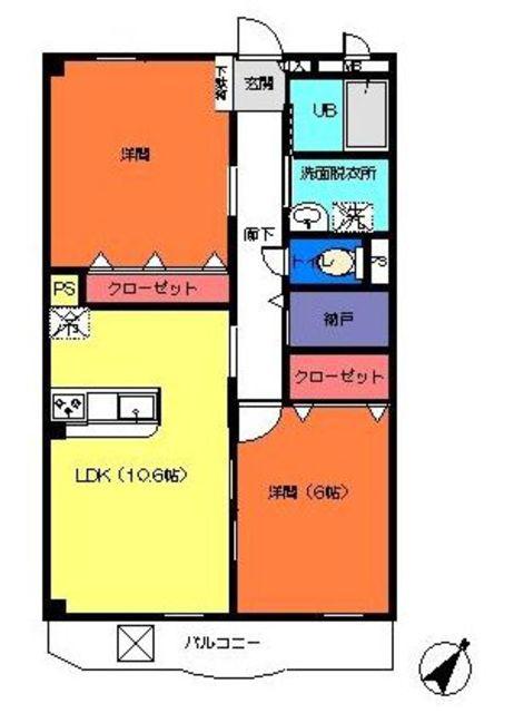 アネックス・緑ヶ丘(2LDK/2階)の間取り写真