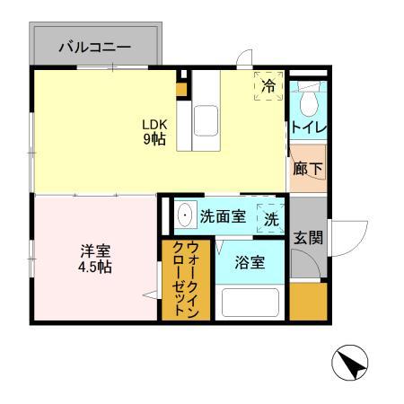 パークドオートムB棟(1LDK/2階)の間取り写真