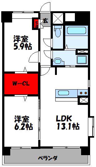 ニューガイア博多東(2LDK/4階)の間取り写真