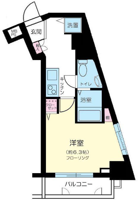 エクセリア旗の台(1K/6階)の間取り写真