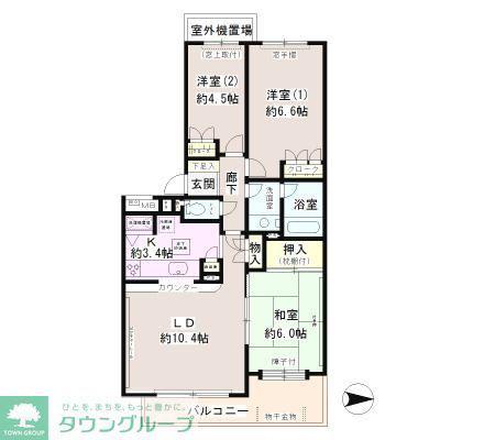 松戸小金台パ-クホ-ムズ(3LDK/1階)の間取り写真