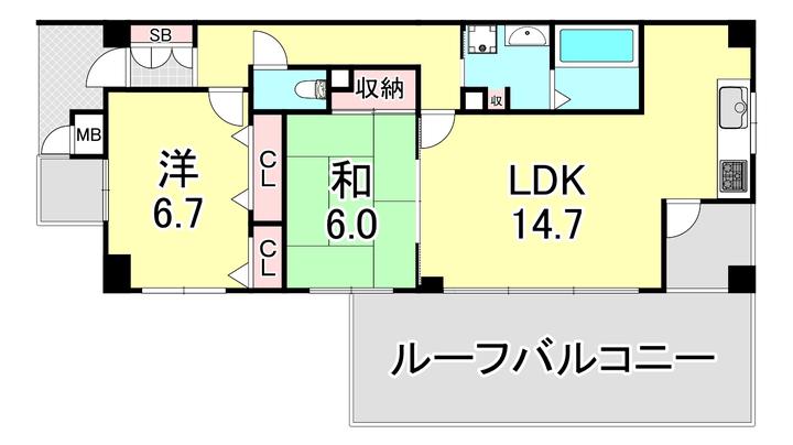 エフコート神戸中山手通(2LDK/4階)の間取り写真