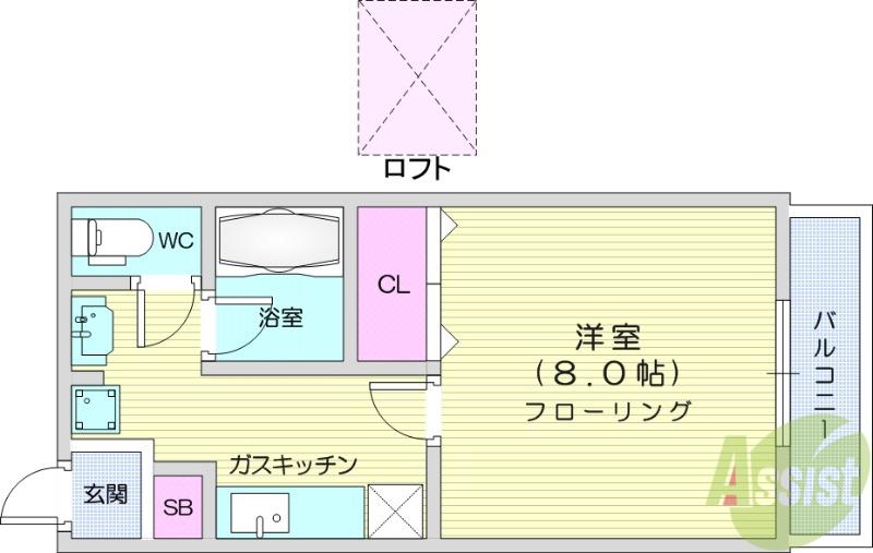 プラセール愛子(1K/2階)の間取り写真
