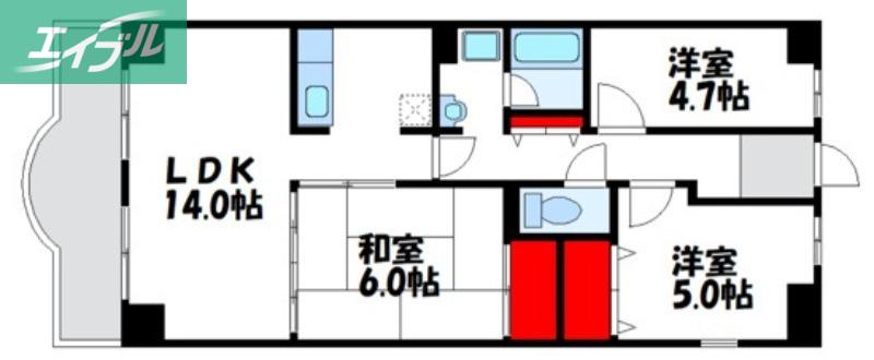 プラザ・ドゥ・オデッサ(3LDK/2階)の間取り写真
