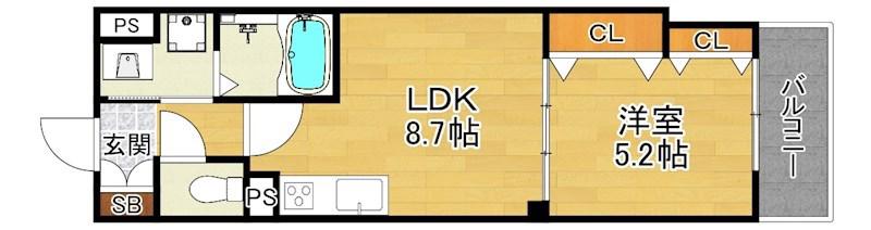 クリエオーレ私市山手(1LDK/1階)の間取り写真