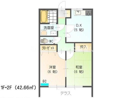 ハイツWEALII(2DK/1階)の間取り写真