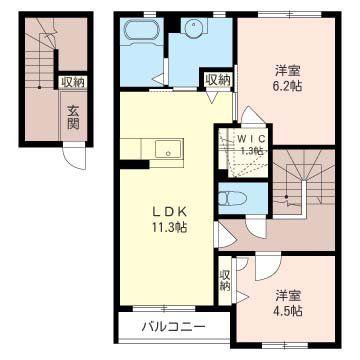 リーリエB(2LDK/2階)の間取り写真