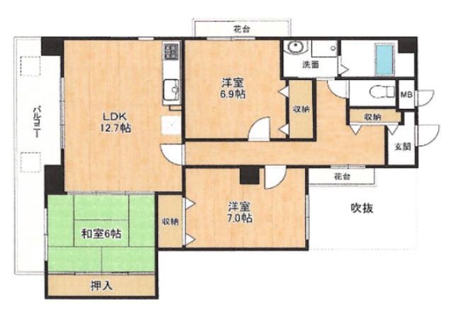 グランドリー高槻(3LDK/2階)の間取り写真