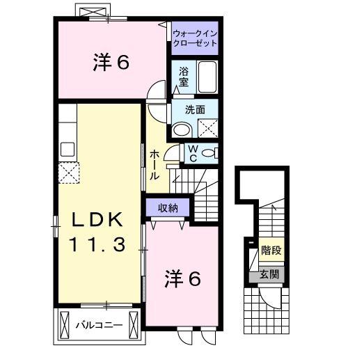 エレガントさくら(2LDK/2階)の間取り写真