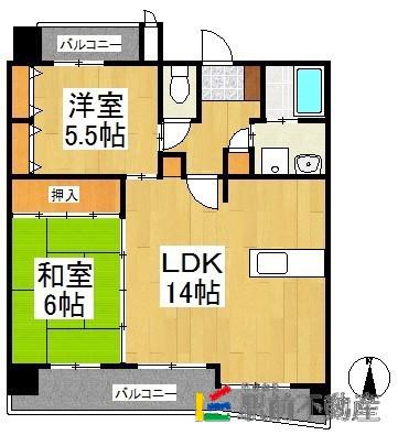 橋爪第2ビルアダージォ(2LDK/2階)の間取り写真