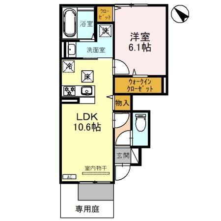 ソレアードF(1LDK/1階)の間取り写真