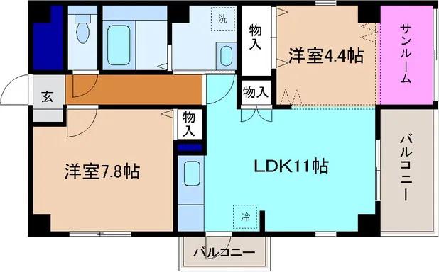 キャトルセゾン(2LDK/6階)の間取り写真