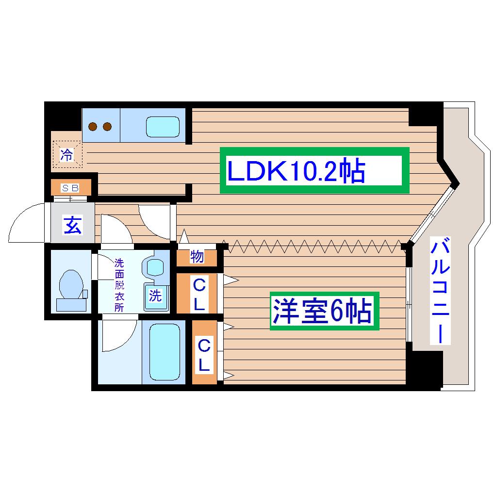 カルロ北目(1LDK/8階)の間取り写真