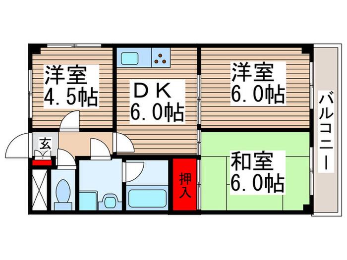 ツインズA(3DK/2階)の間取り写真