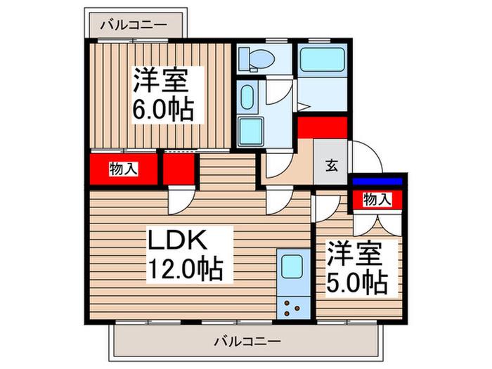 サニーハイツ(2LDK/2階)の間取り写真