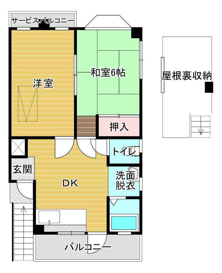 フクハラハイツ(2DK/4階)の間取り写真
